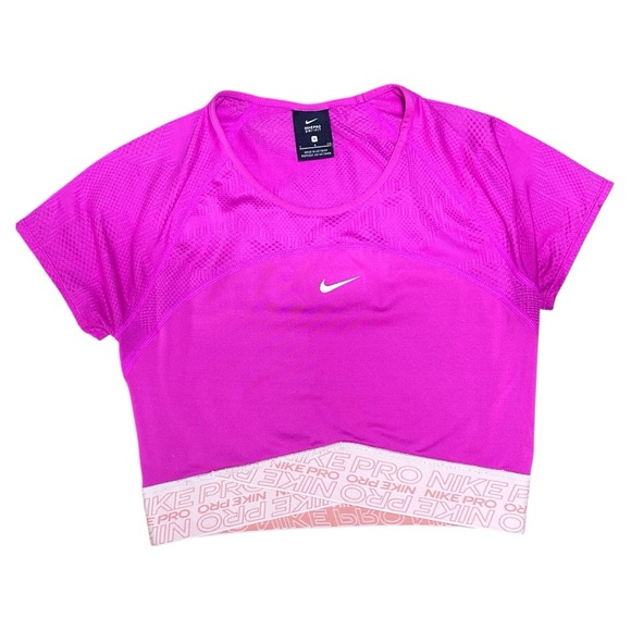 Nike Pro Dri-FIT Cropped Top – Fire Pink with Logo Band – Women’s‎ Small - Picture 6 of 15